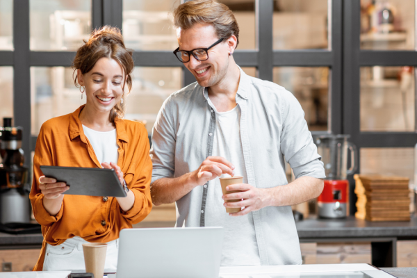 A pair of small business owners explore digital marketing essentials for local businesses